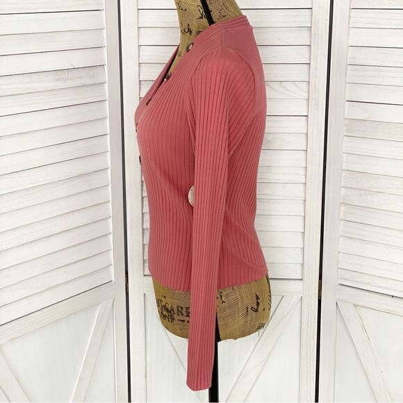 Self Esteem Ribbed Knit V Neck Crop Shirt Spice Orange Medium - Picture 2 of 12